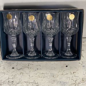 4 NIB Longchamp Water Goblets 7 1/4”